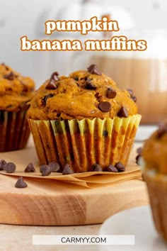 pumpkin banana muffins with chocolate chips on top