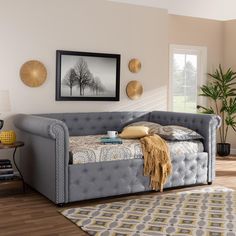 Baxton Studio Mabelle Modern and Contemporary Gray Fabric Upholstered Full Size Daybed FredCo theFredCo Queen Daybed, Daybed Styles, Grey Daybed, Full Daybed, Daybed Room, Small Guest Room, Full Size Daybed, Twin Daybed With Trundle, Sofa And Bed