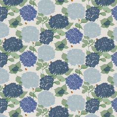 a blue and green flower pattern on a white background