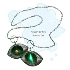 an image of two green necklaces with words on them that say, amulet of the guiding eye