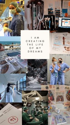 collage of images with doctors and nurses in scrubs, hospital gowns, medical equipment