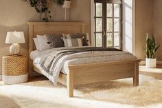 Tuscany Finish on White Oak Hardwood White Oak Bed, Light Wood Bed, Oak Headboard, Solid Wood Bedroom Furniture, Hardwood Bed, Oak Bed Frame, Oak Bed, Oak Beds, Wood Bedroom Furniture