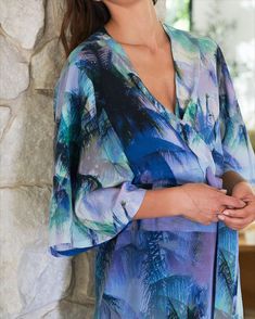 LIMITED EDITION ALERT! Our Palm Tree Duster is here for a good time not a long time. Belt Kimono, Caftan Tunic, Upcycled Fabric, Kimono Duster, By The Ocean, Palm Print, Silk Kimono, Wide Sleeves, Main Street