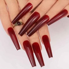 XL SKINNY EXTRA LONG COFFIN *CABERNET* Full Cover Red 24 Nail Tips Glue Set! Gold French Tip, Glitter Gold, Nail Sizes, Nail File, Simple Nails, Nail Tips, Gold Glitter, Extra Long