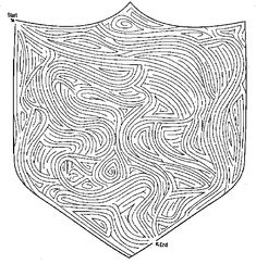 a black and white drawing of a shield with wavy lines in the shape of waves