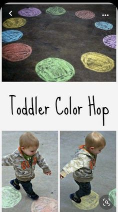 a toddler playing with crochet circles on the ground in front of him