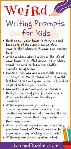 a poster with the words weird writing prompts for kids