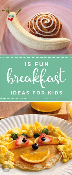 breakfast ideas for kids that are fun and easy to make, including pancakes with fruit on them