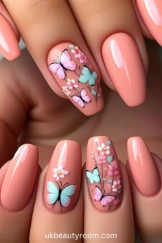 21 Pink Nail Ideas for a Gorgeous Manicure in 2024 June Nails Ideas 2024, Cute Butterfly Nails, Girly Nails