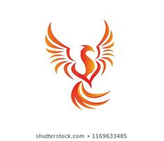 an orange and red bird with wings on it's back, logo design for a company