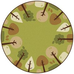 a round rug with trees on it