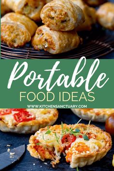 some food that is on top of a plate and the words portable food ideas above it