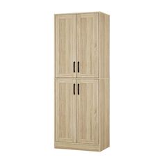 a tall wooden cabinet with two doors