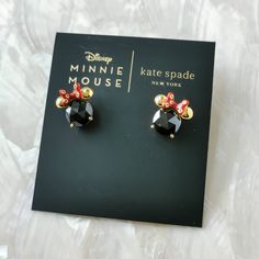 Kate Spade Disney Minnie Stud Earrings Plated Metal Cubic Zirconia, Enamel Total Drop Length: 0.5" Width: 0.5" New With Dust Bag Kate Spade Disney, A Messy Bun, Black Stud Earrings, Black Stud, Spade Jewelry, Kate Spade Jewelry, Bad Hair, Gold Black, Shop Earrings