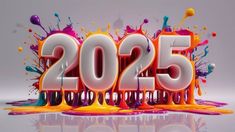 the word 2055 is surrounded by colorful paint and splattered on top of it