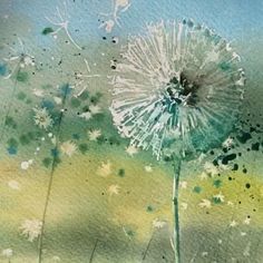 a painting of a dandelion with watercolors on it's petals