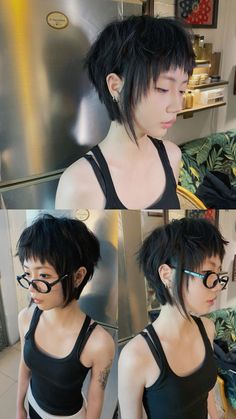 Instagram : Haircut @9hahoi  https://www.instagram.com/9hahoi/ #hair #shorthair #hairstyle  #haircut #hairstylist #mullet  #hairdesign #hanoi #vietnam #vietnamese #so9hahoi #xomhahoi #9xomhahoi #9hahoi Short Anime Inspired Haircuts, Dental Assistant Hairstyles Short Hair, Short Haircuts For Tomboys, Cute Short Wolfcut, Short Hair With Long Sides, Calico Hair Pixie Cut, Ghost In The Shell Haircut, Chin Length Mullet Women, Mullet Hairstyle Women Asian