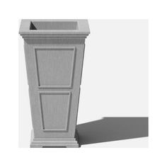 a tall white pedestal with a door on the top and bottom section, standing in front of a white background