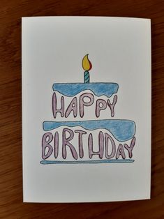 a birthday card with the words happy birthday written on it and a lit candle in the middle