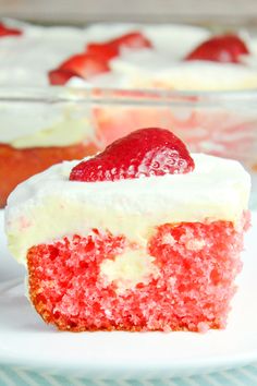 a piece of strawberry cake on a plate