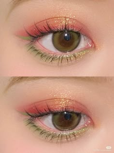 Pink Green Eye Makeup, Christmas Eyeshadow, Make Up Gold, Maquillage On Fleek, Cute Eye Makeup, High Aesthetic, Ethereal Makeup, Dope Makeup, Colorful Eye Makeup