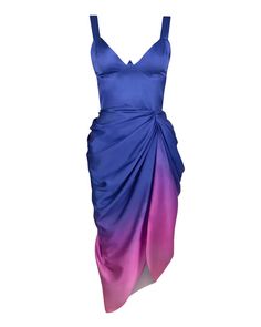 Fall in love with our Blue and Purple Ombre Midi Dress with Draped Skirt. This satin dress has been designed with a gathered skirt and seamed bust for the ultimate midi moment. Style with metallic accessories for a luxurious look. Fifi is 5ft 6 and wears a size 4. "Layla Midi Dress with Draped Skirt in Blue and Purple" Printed satin midi Gathered draped skirt Seamed bust Exposed center back zipper Elastic edge on back Stretch fabric Machine wash Polyester Imported. Purple Ombre Dress, Blue And Purple Dress, Mood Board For Fashion, Bachelorette Dinner, Blue Ombre Dress, Drag Dresses, Ombre Gown, Blue Dress Outfits, Metallic Accessories