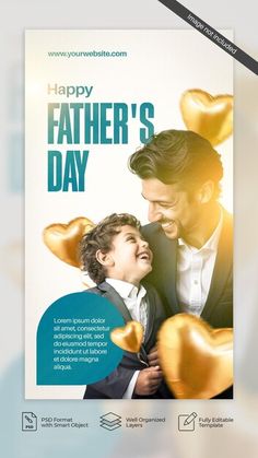 a father's day flyer with gold foil hearts