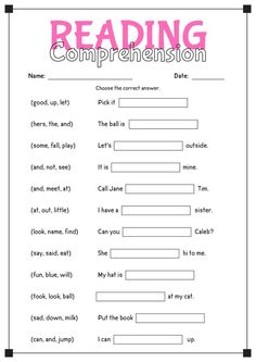 reading worksheet with words and pictures to help students learn the word's meaning