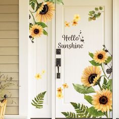 the door is decorated with sunflowers and leaves