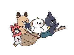 several cartoon bears are riding on a sled