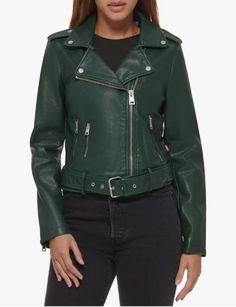 Levi's Women's Belted Faux Leather Moto Jacket (Regular & Plus Size) Cafe Racer Leather Jacket, Faux Leather Motorcycle Jacket, Plus Size Outerwear, Faux Leather Belts, Levis Women, Leather Motorcycle Jacket, Petite Tops