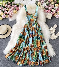 Dress A line floral pattern dress summer dressFabric: blendedColor: blue+yellow, blue+red, pinkSize(cm): S, M, LS length 124 waist 85M length 125 waist 89L length 126 waist 93 Printed A-line Sundress For Beach, Summer A-line Printed Sundress, Printed A-line Maxi Dress For Garden Party, Floral Print A-line Sundress For Garden Party, Multicolor A-line Sundress For Vacation, Bohemian Multicolor A-line Sundress, Vacation A-line Sundress Midi Dress, Summer Tropical Print Floral Dress For Garden Party, Summer Floral Dress With Tropical Print For Garden Party