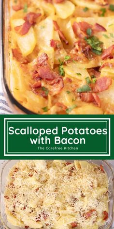 an image of potatoes with bacon in a casserole dish and the title above it