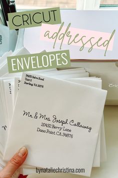 Address Envelopes With Cricut Cricut Party Invitations Diy, Cricut Wedding Invites Diy Invitation Templates, Best Cricut Font For Addressing Envelopes, Diy All In One Wedding Invitations, Fall Wedding Invitations Diy Cricut, Addressing Wedding Invitations Cricut, Wedding Invite Addressing, Addressing Save The Dates, Cricut Writing On Envelopes