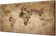 an old world map is displayed on a canvas with brown and tan colors, including the countries