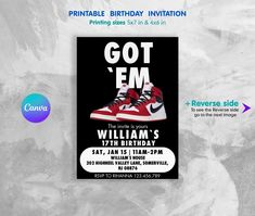 a flyer for a birthday party with an image of a pair of sneakers on it