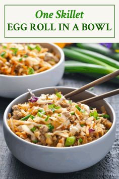 two white bowls filled with cheesey scalloped potatoes and topped with chopsticks