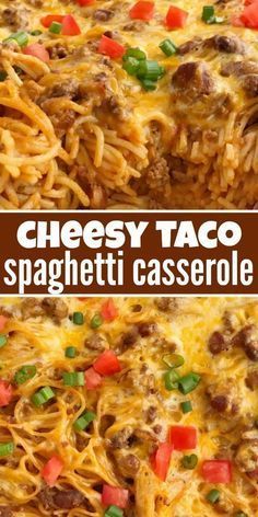 the cheesy taco spaghetti casserole is ready to be eaten