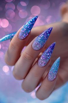 Glitter Nail Designs, Bow Nail Designs, Purple Glitter Nails, Nails Elegant, Bow Nail, Ombré Nails, Nails Pretty, Glittery Nails, Pink Ombre Nails