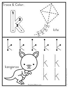 the letter k worksheet for kids to learn how to write and draw letters