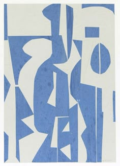 a blue and white abstract painting on paper