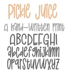 a handwritten font with orange and gray letters