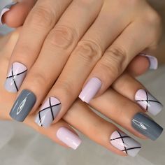 Square Medium Nails, Nails Kit, Medium Nails, Square Nail Designs, Fancy Nails Designs, Plaid Nails, Dip Nails, Nails Diy