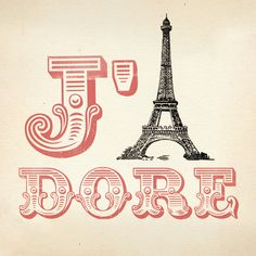 the eiffel tower is shown in red and white with words that read dore