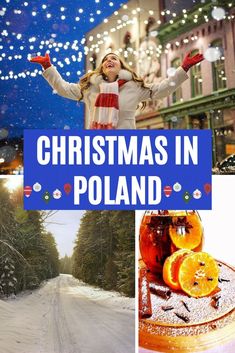 christmas in poland collage with oranges and snow