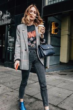 Casual Chique Stijl, Cooler Style, Style Casual Chic, Blazer Outfit, Spring Look, Autumn Street Style, Fall Street Style, Blazer Outfits, Plaid Blazer