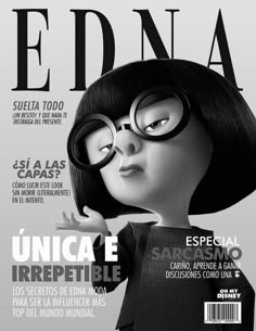 an image of a woman with glasses on the cover of magazine edna, which is featured in spanish