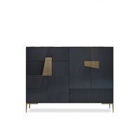 the sideboard is made from wood and has two doors, one with gold handles