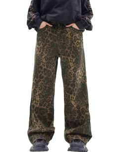 PRICES MAY VARY. Men's Leopard Pants:It can be used as a street item by loosely putting it together as a whole, and it is an item that can be worn around. Wear a shop coat or overshirt with a dull-colored Ron T or short-sleeved T-shirt for a casual look. Leopard style jeans: perfect to match with basic t-shirt, sweater, coat, jacket, flats or boots, creating a simple but fashion effect for you. Looks cool and handsome in daily wear. Never out of date! Size Note: Please look at the size info on t Cheetah Pants, Style Wide Leg Jeans, European Street Style, Black Thigh High Boots, Fit Y2k, Leopard Jeans, Leopard Print Pants, Leopard Pants, Denim Pants Mens