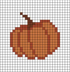 A pixel art template of a Pumpkin (not carved) flat with no shading. Tiny Pumpkin Cross Stitch, Perler Bead Patterns Pumpkin, Pixel Drawing Halloween, Jack O Lantern Pixel Art, Crochet Grid Patterns Fall, Pixel Art Thanksgiving, Small Disney Pixel Art, Pumpkin Grid Pattern, Pumpkin Tapestry Crochet